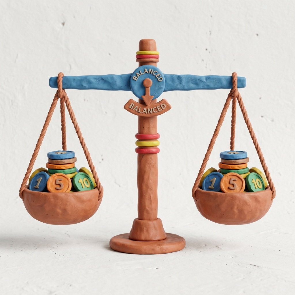Claymorphic Balancing Scales Illustration